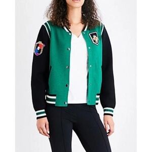 Maje Green and Black Varsity Jacket